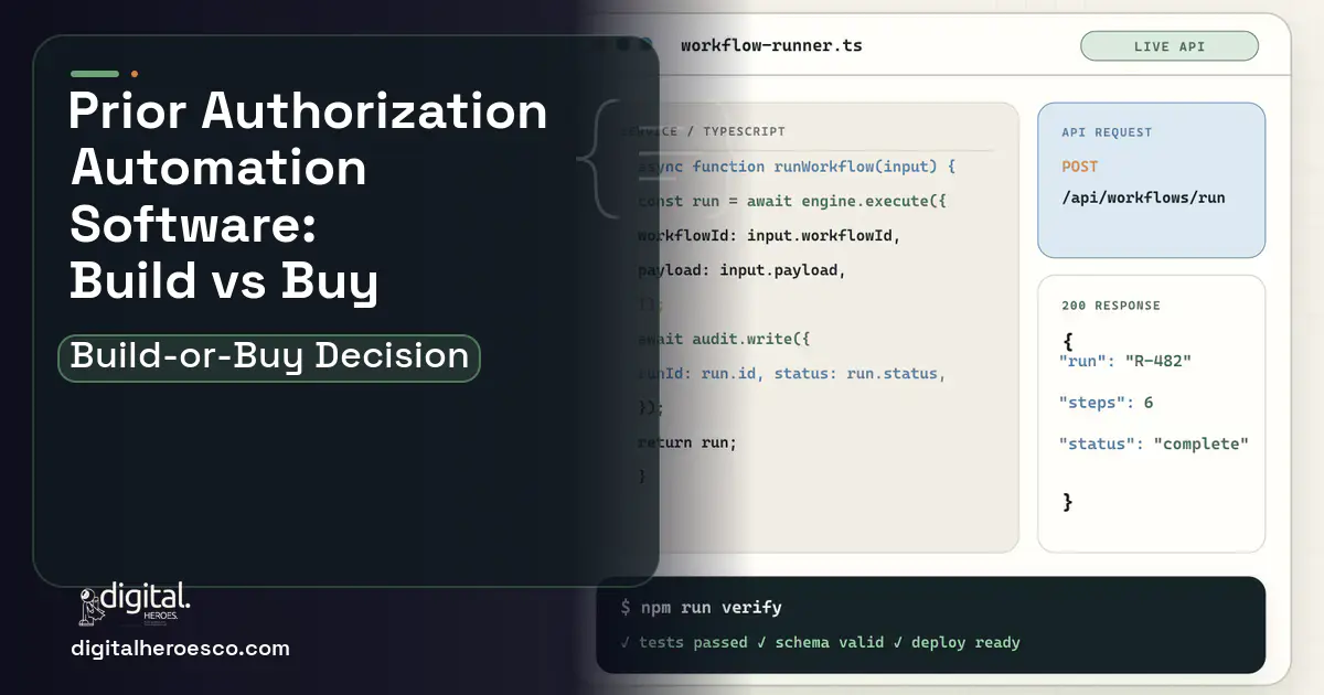 Internal tools code editor and API illustration for Prior Authorization Automation Software Build vs Buy Guide.