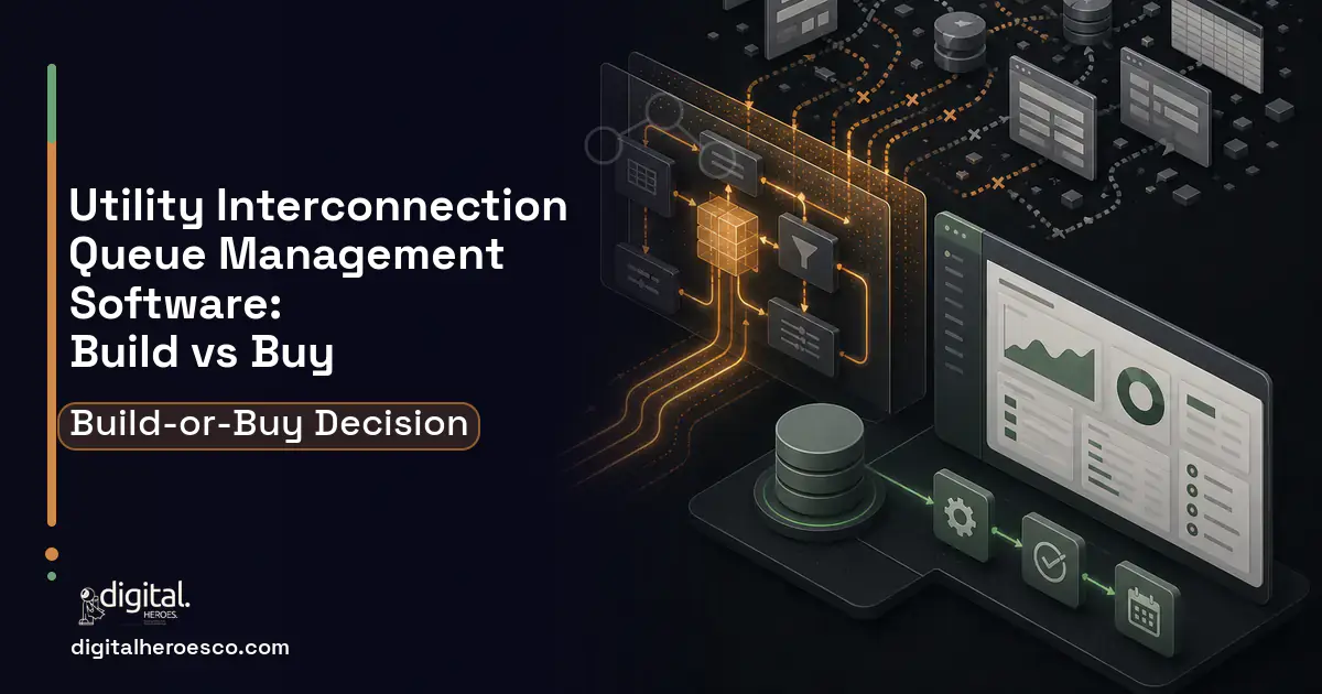 Internal tools workflow illustration for Utility Interconnection Queue Management Software Build vs Buy Guide.