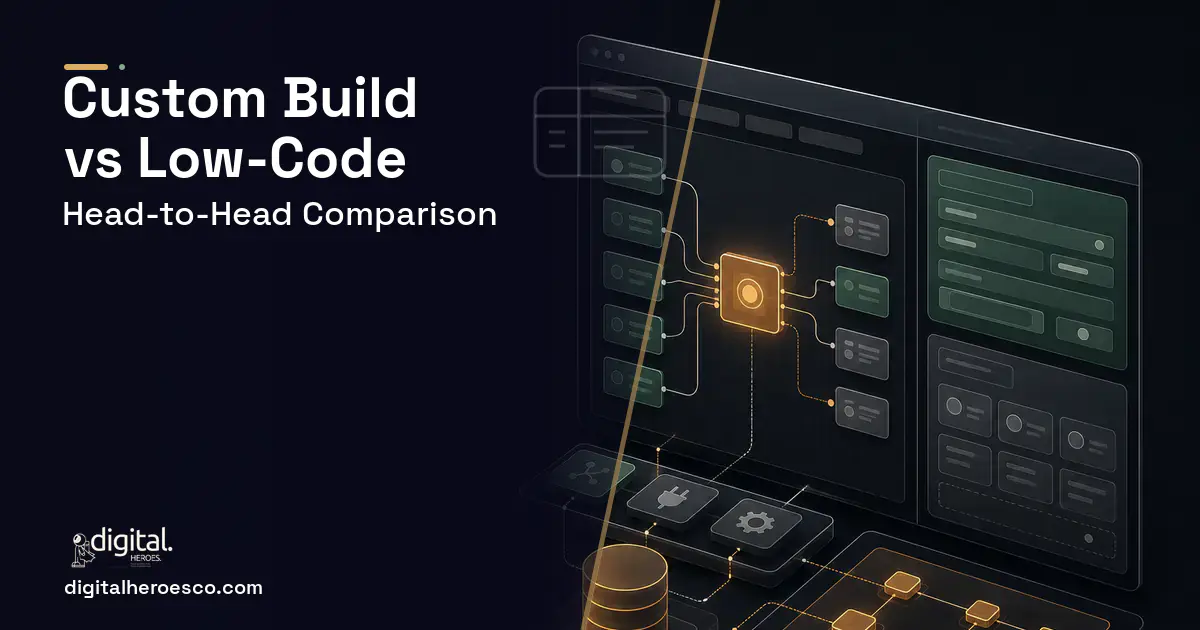 Internal Tools Development product interface illustration for Custom Build vs Low-Code Retool, Bubble.