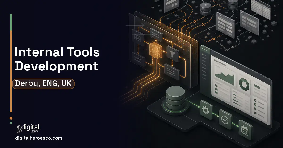 Internal Tools Development workflow illustration for Derby, ENG, UK.