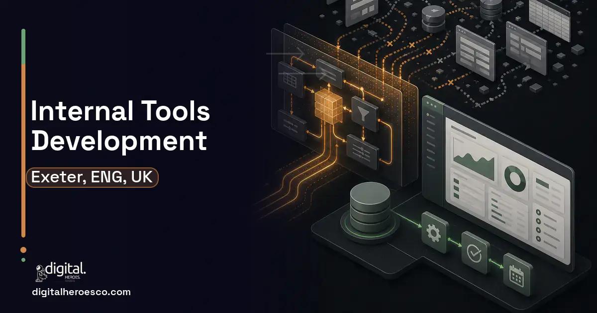 Internal Tools Development workflow illustration for Exeter, ENG, UK.