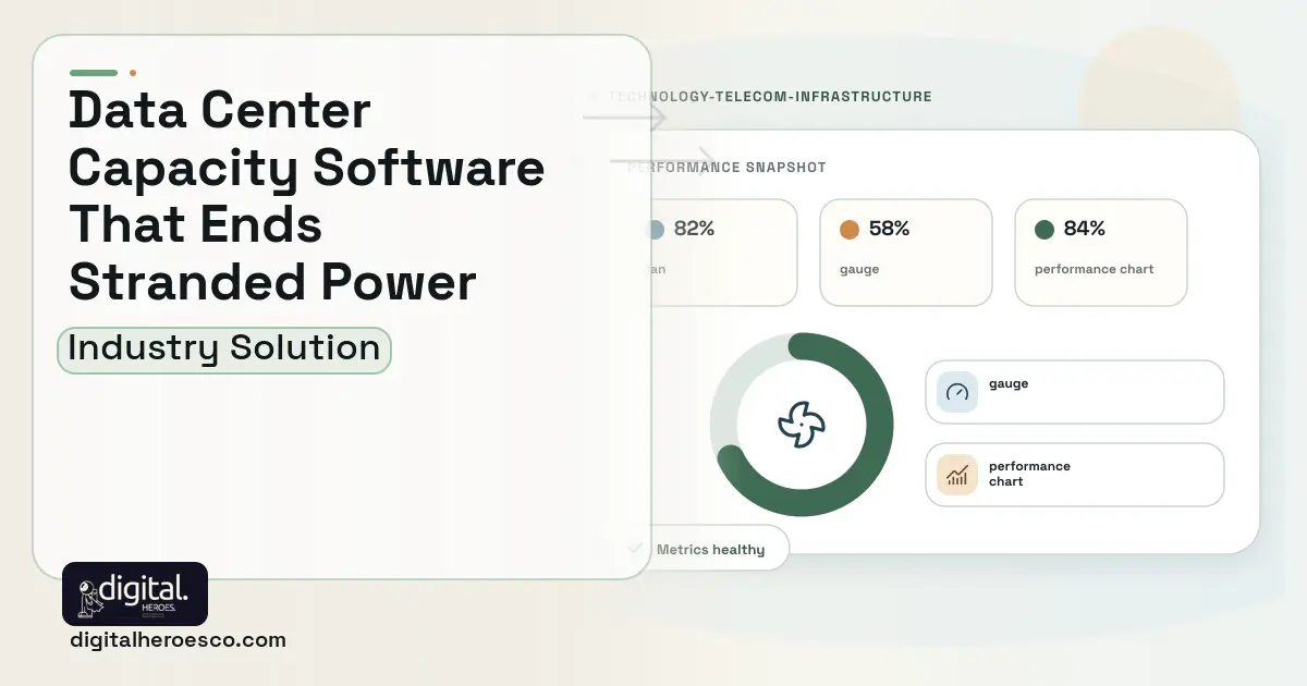 Data Center Capacity Planning software visual showing fan, gauge, and performance chart.