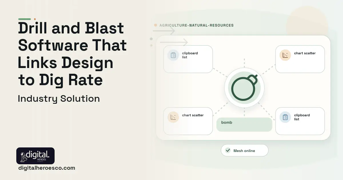 Drill and Blast Management software visual showing bomb, clipboard list, and chart scatter.