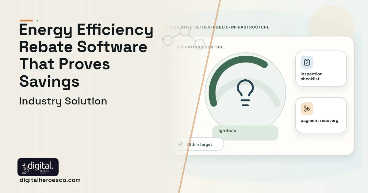 Energy Efficiency Program Management software visual showing lightbulb, inspection checklist, and payment recovery.