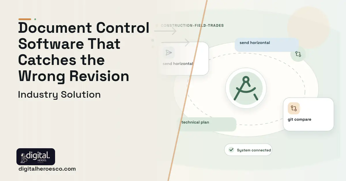 Engineering Document Control software visual showing technical plan, send horizontal, and git compare.