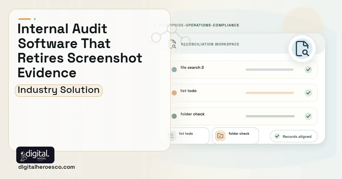 Internal Audit Management software visual showing file search 2, list todo, and folder check.