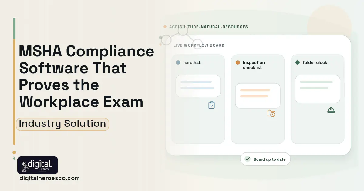 Msha Compliance software visual showing hard hat, inspection checklist, and folder clock.