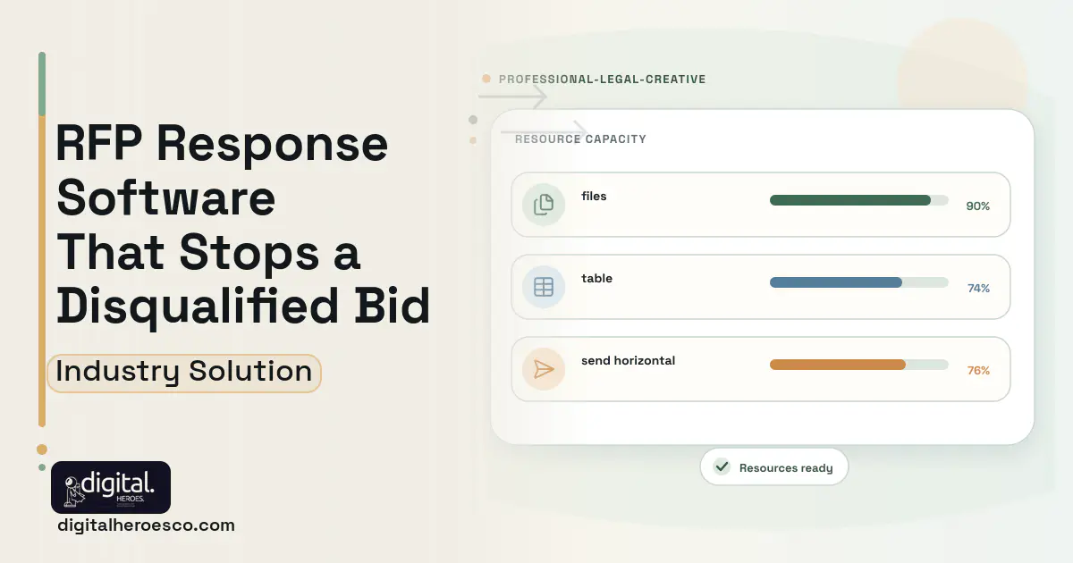 Rfp Response Management software visual showing files, table, and send horizontal.