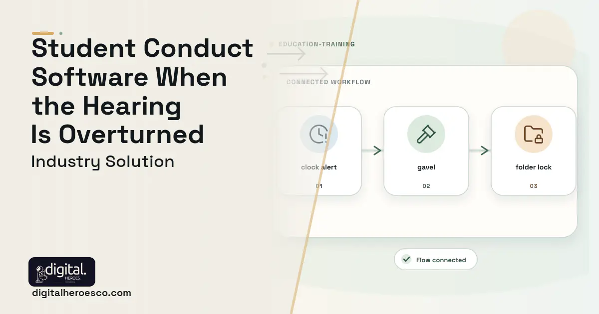 Student Conduct Case Management software visual showing gavel, clock alert, and folder lock.