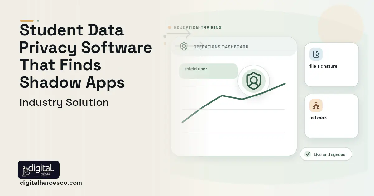 Student Data Privacy and Edtech Vendor Management software visual showing shield user, file signature, and network.