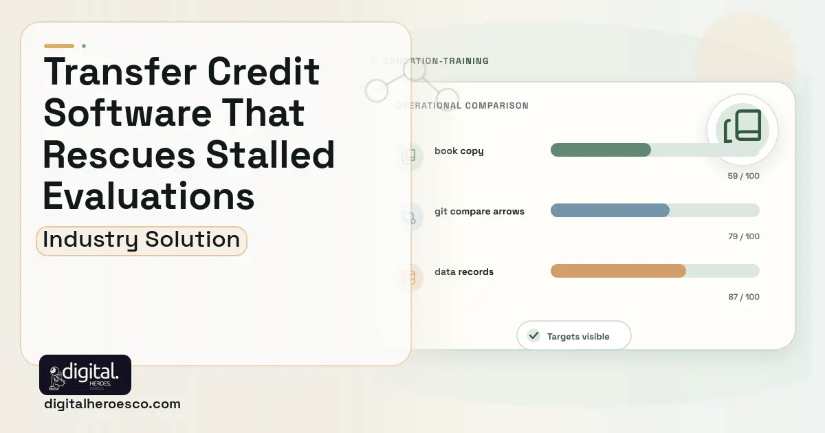 Transfer Credit Articulation software visual showing book copy, git compare arrows, and data records.