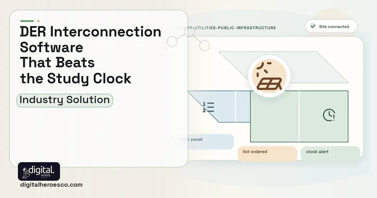 Utility Interconnection Queue Management software visual showing solar panel, list ordered, and clock alert.