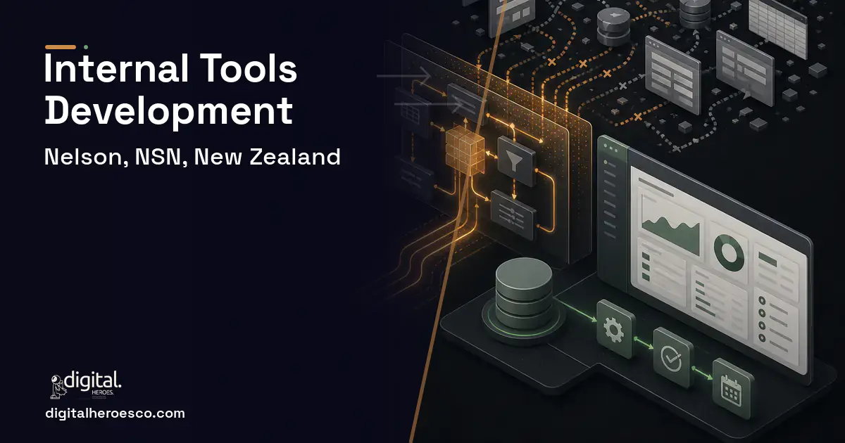 Internal Tools Development workflow illustration for Nelson, NSN, New Zealand.