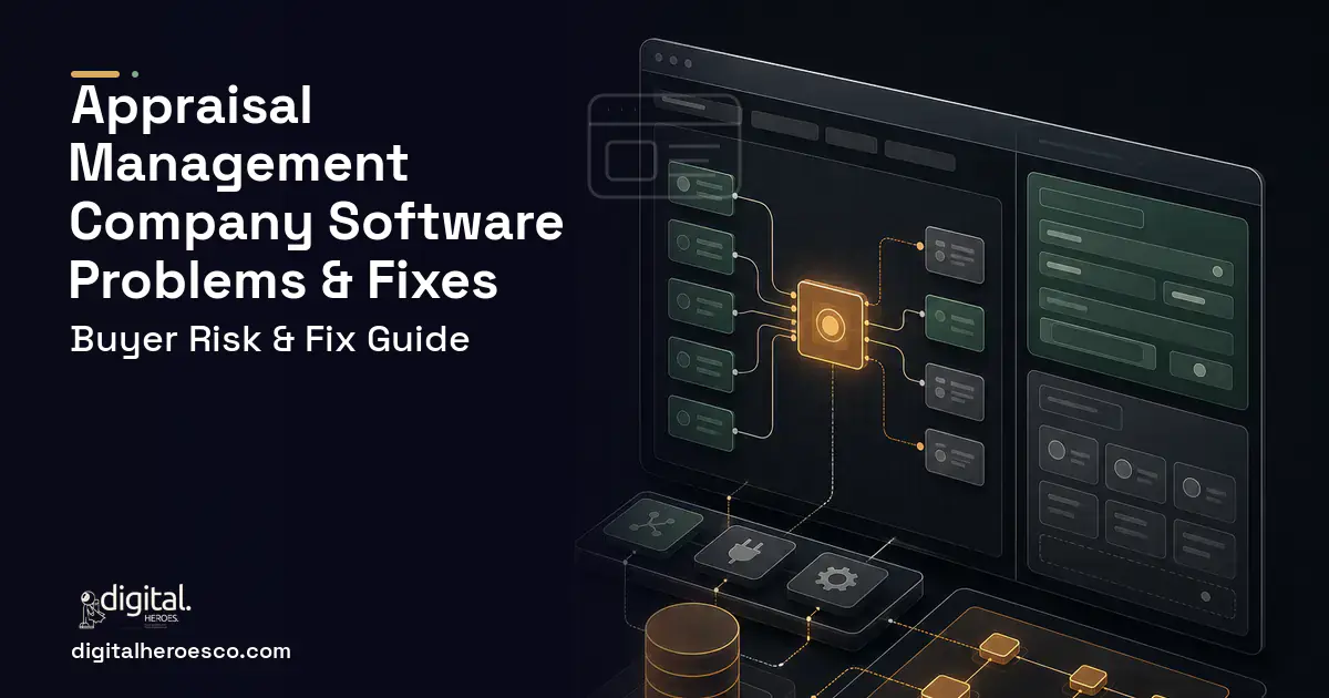 Appraisal Management Company Software product interface illustration showing common problems and fixes.