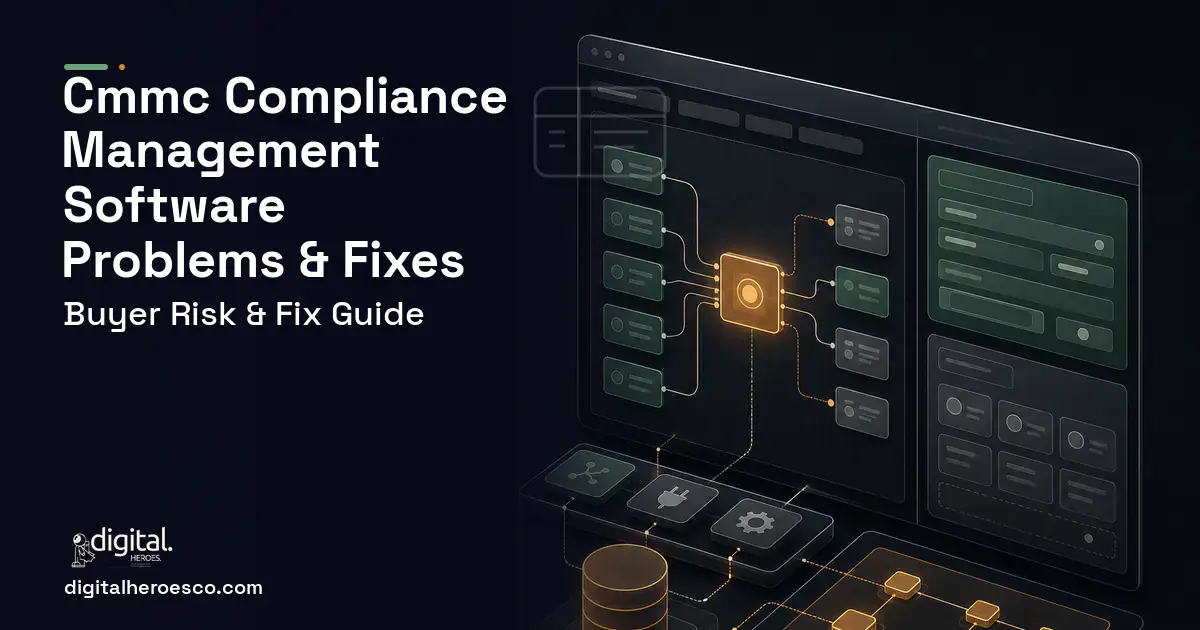 Cmmc Compliance Management Software product interface illustration showing common problems and fixes.
