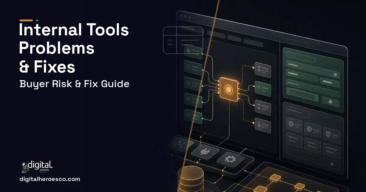 Internal Tools product interface illustration showing common problems and fixes.