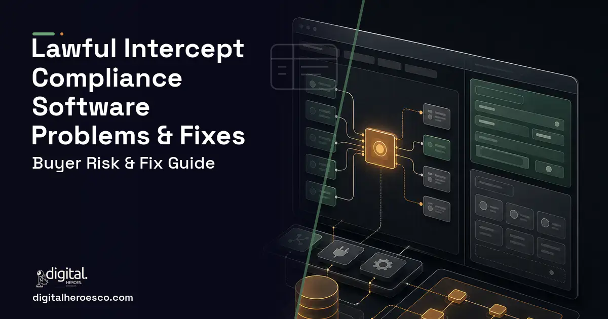 Lawful Intercept Compliance Software product interface illustration showing common problems and fixes.