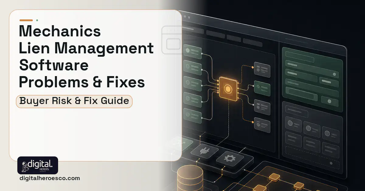 Mechanics Lien Management Software product interface illustration showing common problems and fixes.