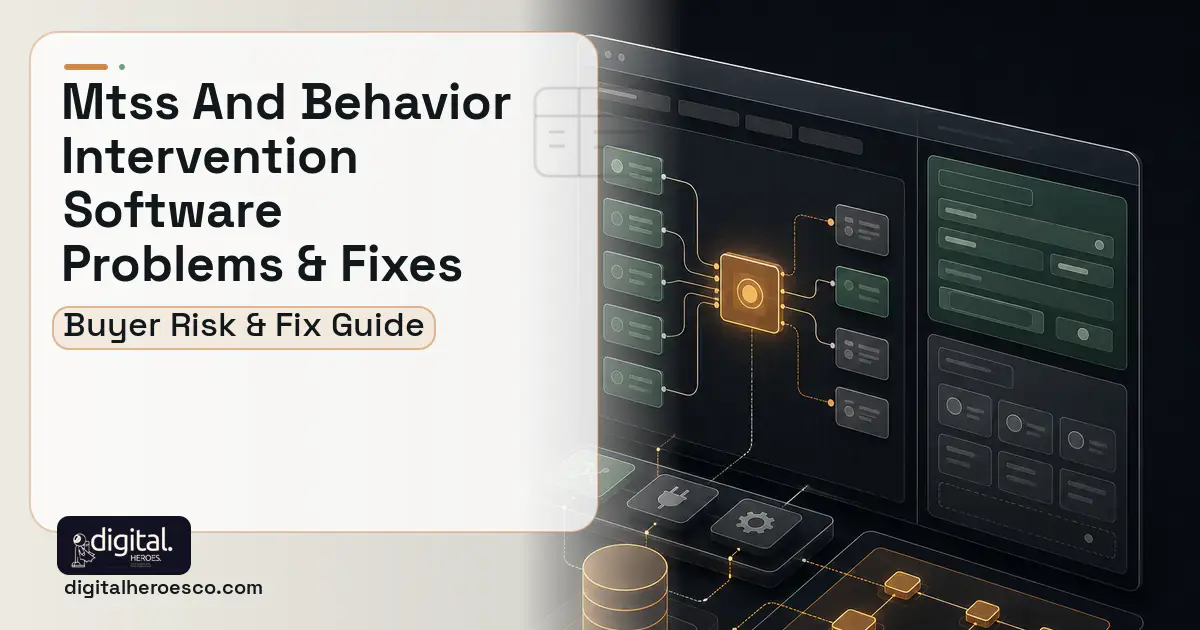 Mtss AND Behavior Intervention Software product interface illustration showing common problems and fixes.