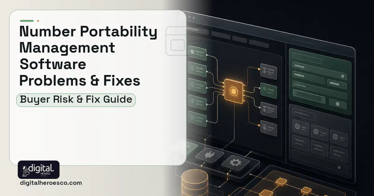 Number Portability Management Software product interface illustration showing common problems and fixes.