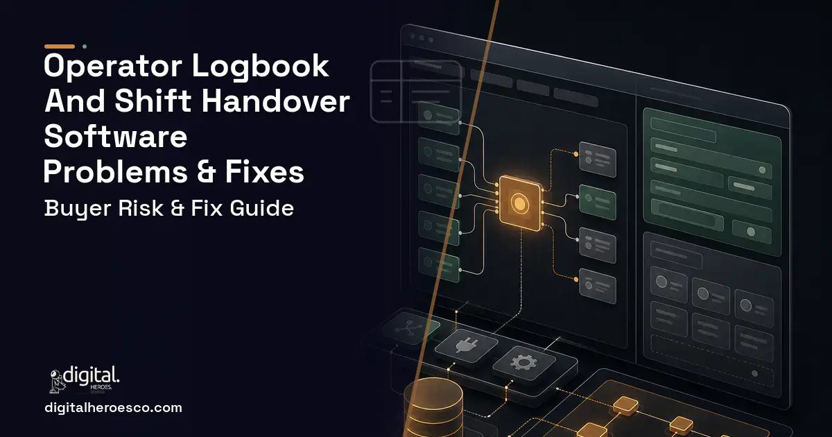 Operator Logbook AND Shift Handover Software product interface illustration showing common problems and fixes.
