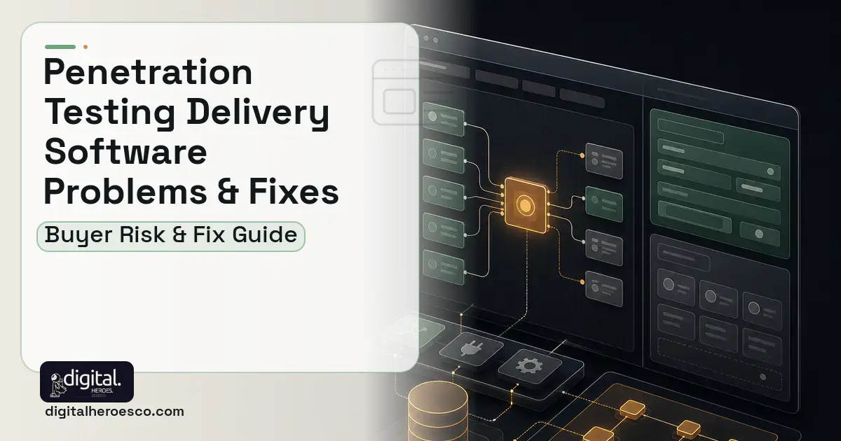 Penetration Testing Delivery Software product interface illustration showing common problems and fixes.