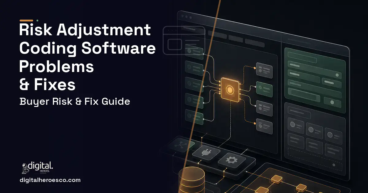 Risk Adjustment Coding Software product interface illustration showing common problems and fixes.