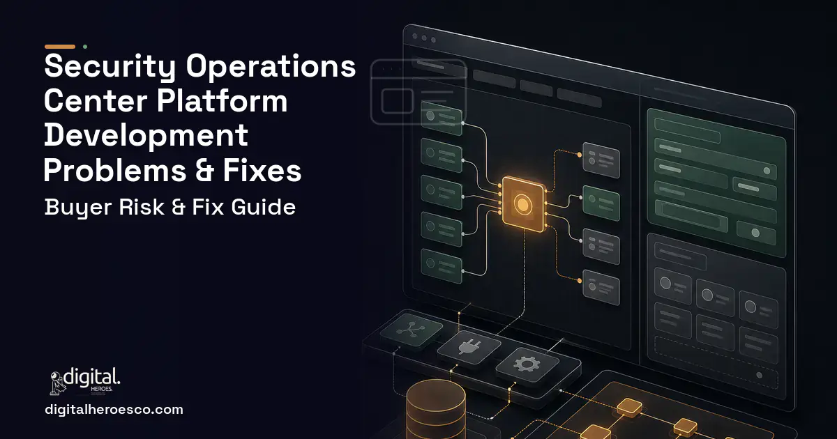 Security Operations Center Platform Development product interface illustration showing common problems and fixes.