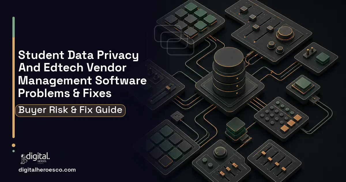 Student Data Privacy AND Edtech Vendor Management software overview illustration showing common problems and fixes.
