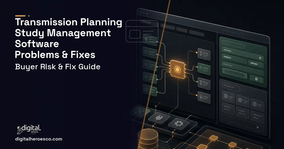 Transmission Planning Study Management Software product interface illustration showing common problems and fixes.