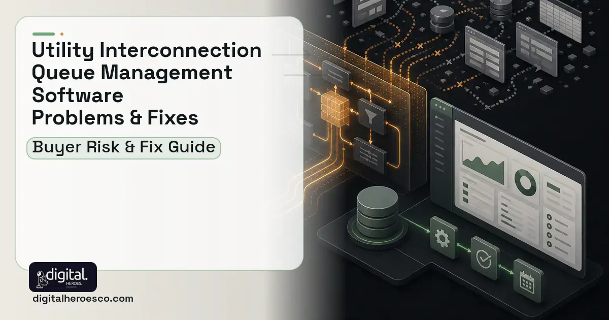 Utility Interconnection Queue Management Software workflow illustration showing common problems and fixes.