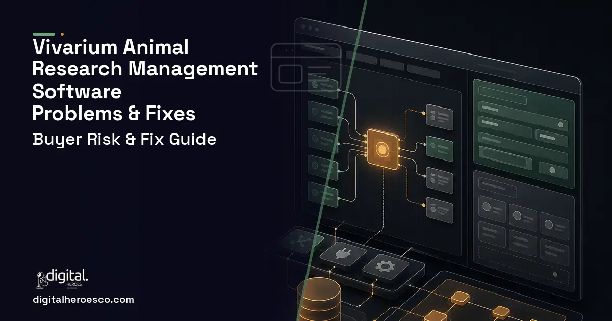 Vivarium Animal Research Management Software product interface illustration showing common problems and fixes.
