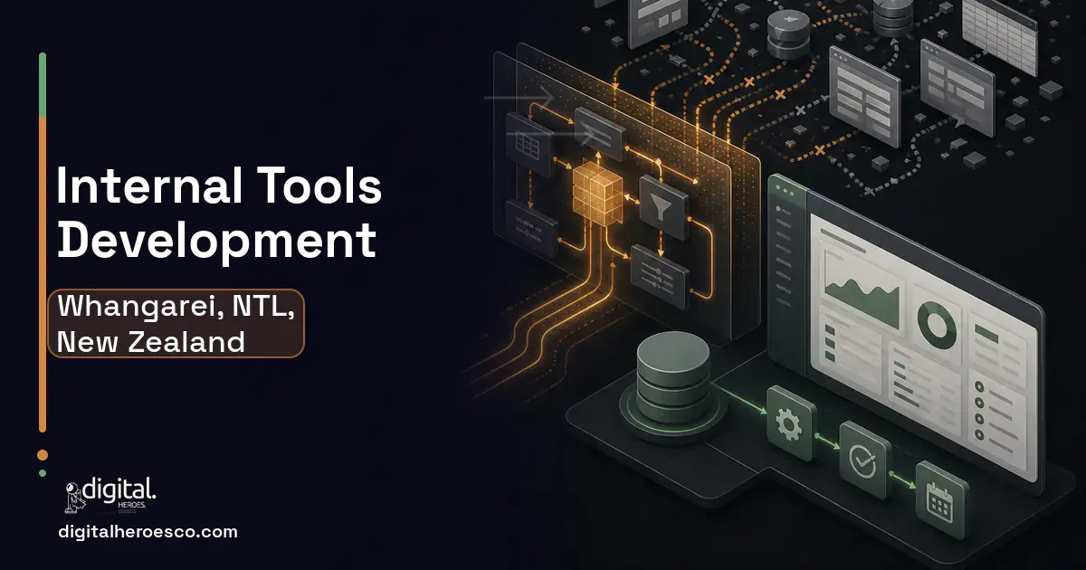 Internal Tools Development workflow illustration for Whangarei, NTL, New Zealand.