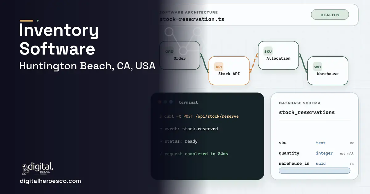 Inventory Software architecture and database illustration for Huntington Beach, CA, USA.