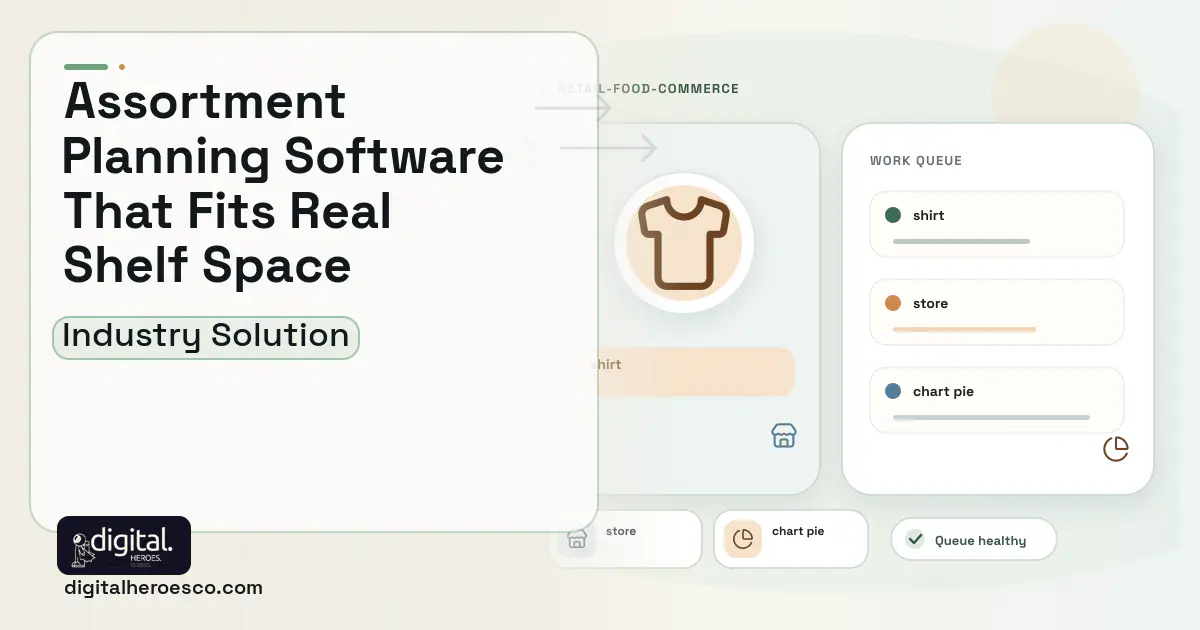Assortment Planning software visual showing shirt, store, and chart pie.