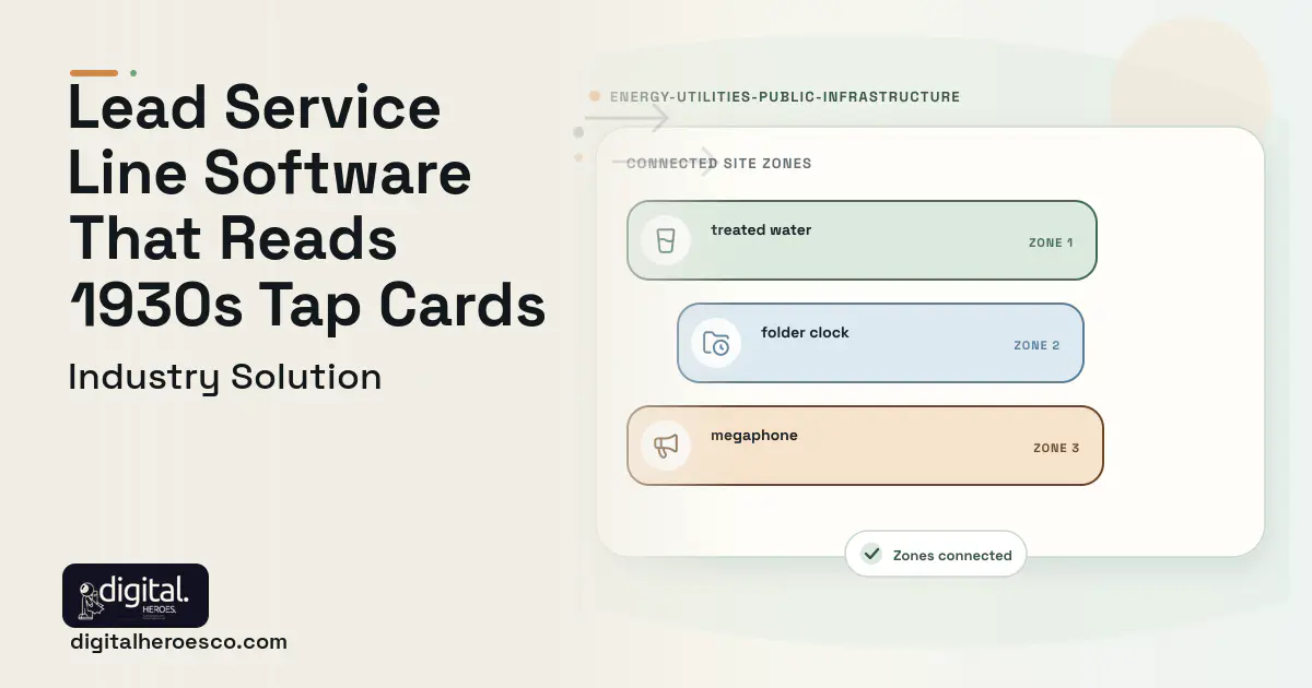 Lead Service Line Inventory software visual showing treated water, folder clock, and megaphone.