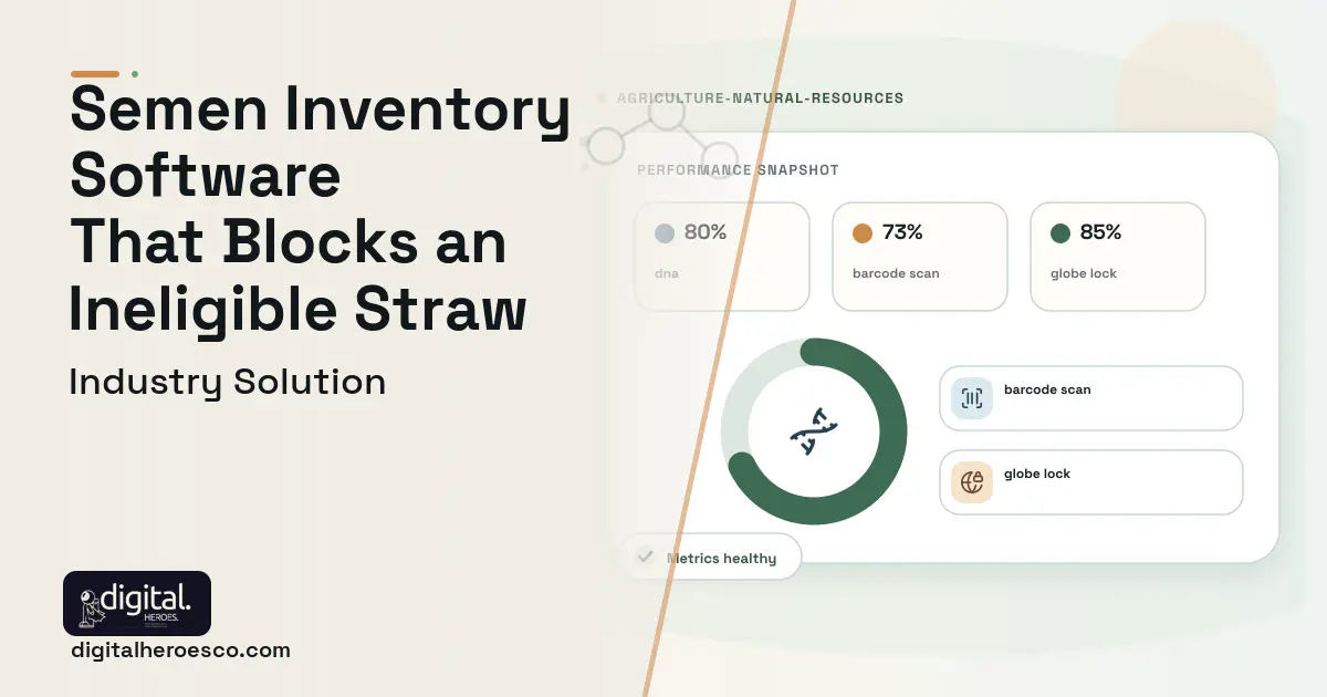 Livestock Genetics Inventory software visual showing dna, barcode scan, and globe lock.