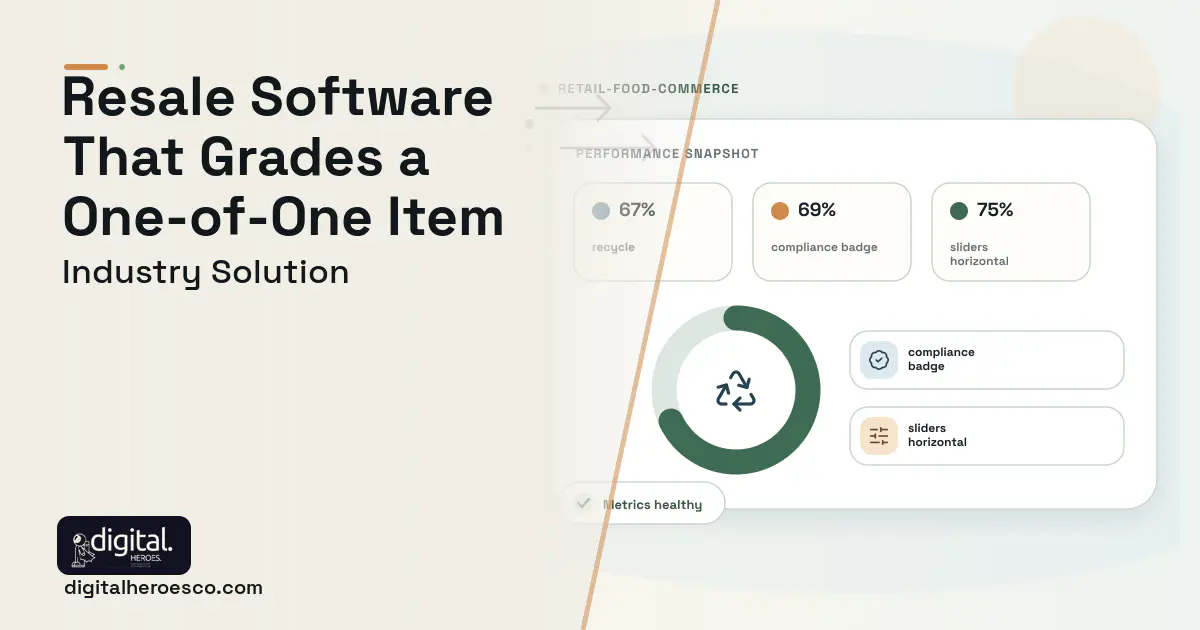 Recommerce Trade In Platform software visual showing recycle, compliance badge, and sliders horizontal.