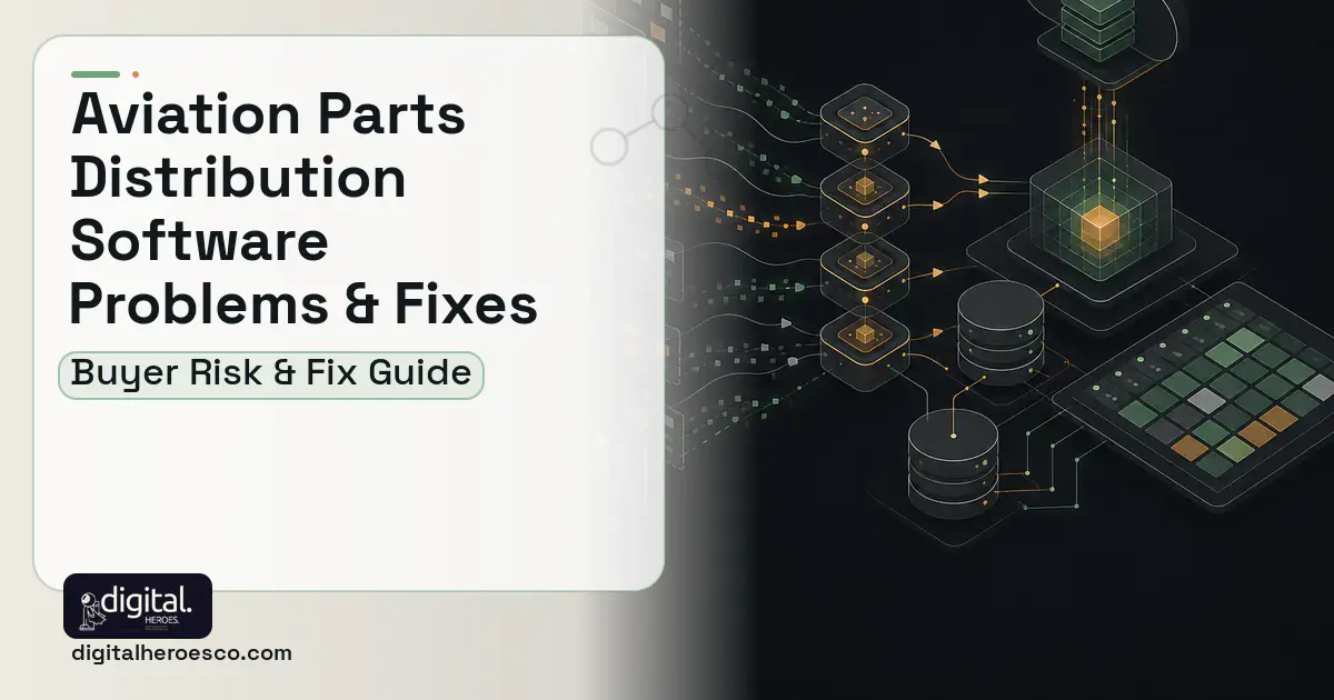Aviation Parts Distribution Software workflow illustration showing common problems and fixes.
