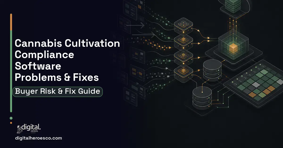 Cannabis Cultivation Compliance Software workflow illustration showing common problems and fixes.