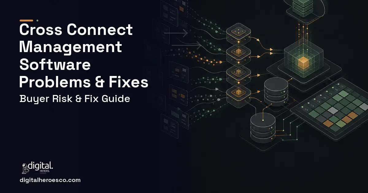 Cross Connect Management Software workflow illustration showing common problems and fixes.