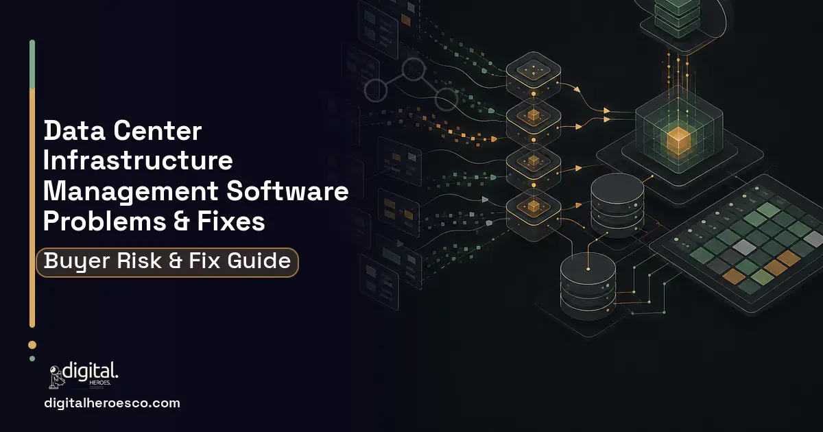 Data Center Infrastructure Management Software workflow illustration showing common problems and fixes.