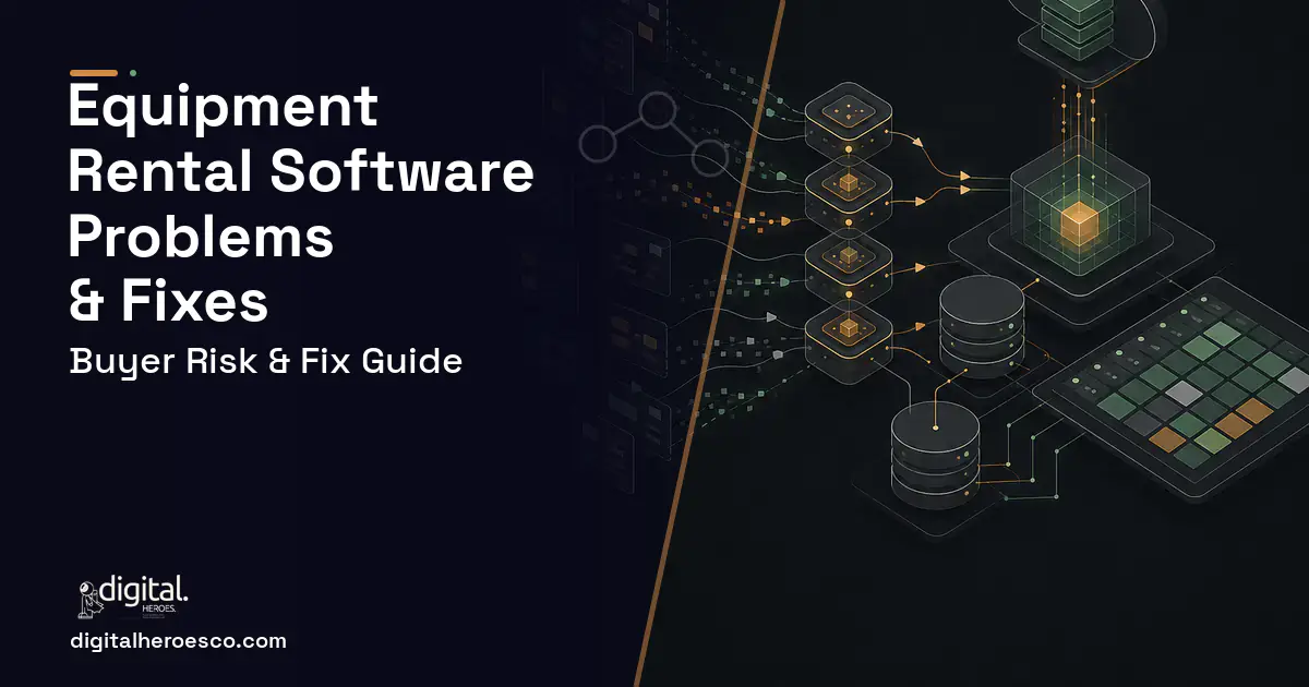 Equipment Rental Software workflow illustration showing common problems and fixes.