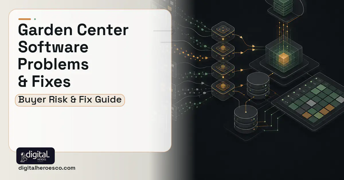 Garden Center Software workflow illustration showing common problems and fixes.