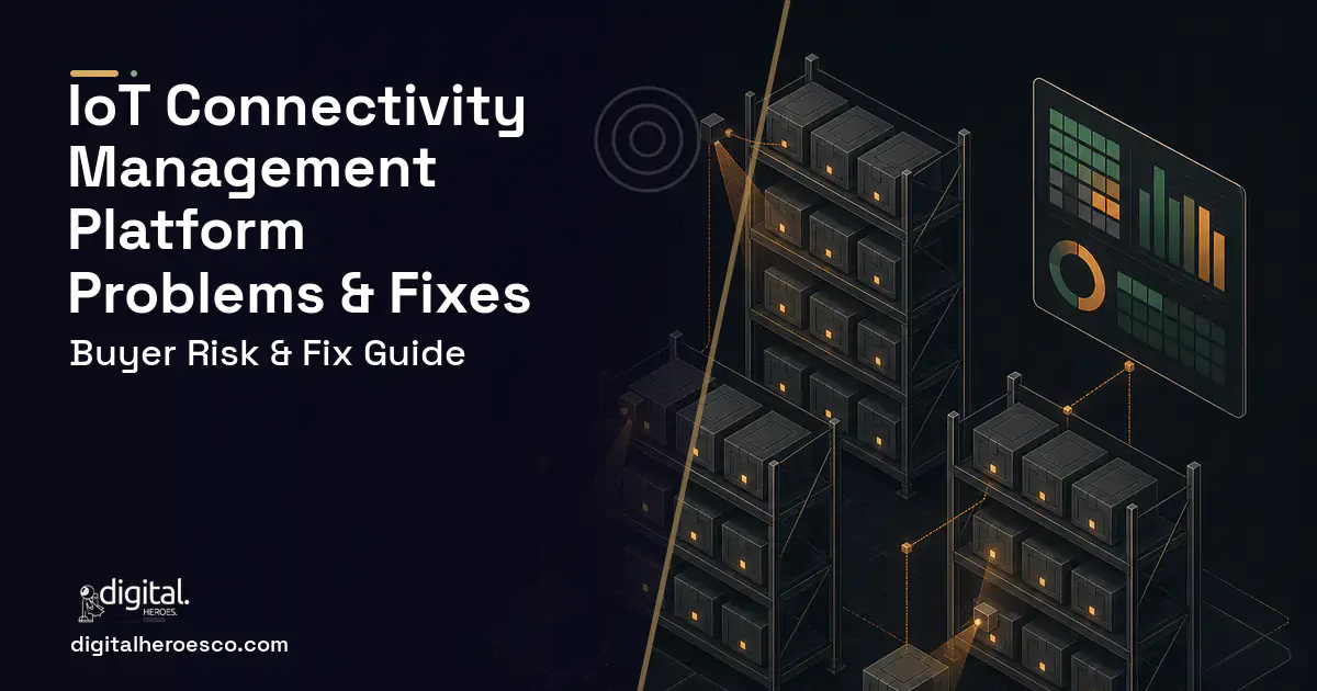 IOT Connectivity Management Platform software overview illustration showing common problems and fixes.