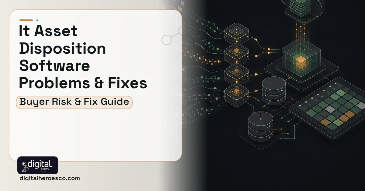 IT Asset Disposition Software workflow illustration showing common problems and fixes.
