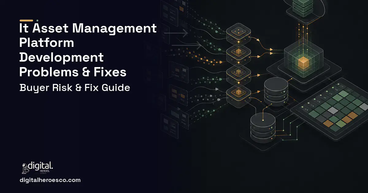 IT Asset Management Platform Development workflow illustration showing common problems and fixes.