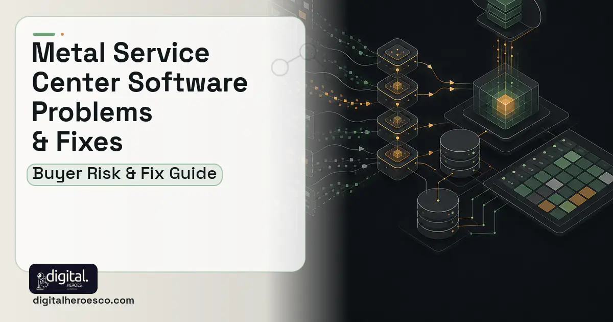 Metal Service Center Software workflow illustration showing common problems and fixes.