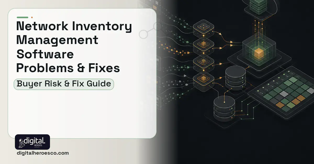 Network Inventory Management Software workflow illustration showing common problems and fixes.