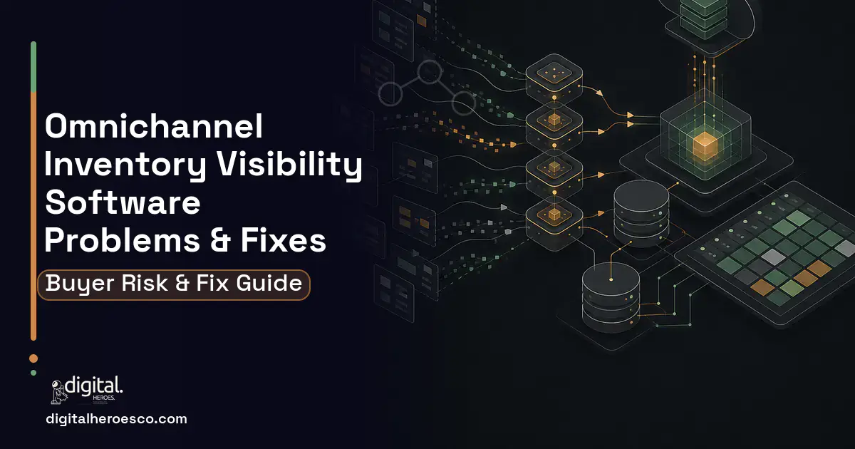 Omnichannel Inventory Visibility Software workflow illustration showing common problems and fixes.